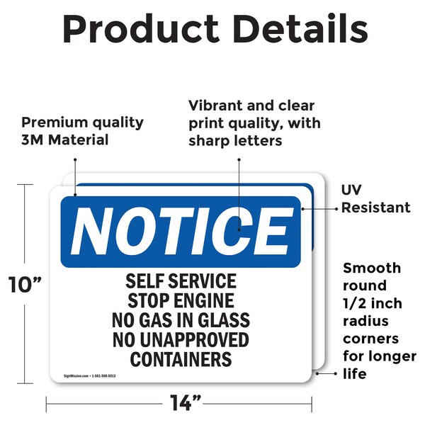 Self Service Stop Engines No Gas In Glass, 14 In W X Rectangle, Vinyl Decal